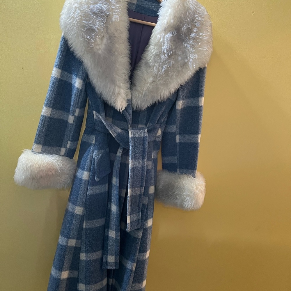 1970’s Plaid Wool Coat with Fur Collar and Cuffs